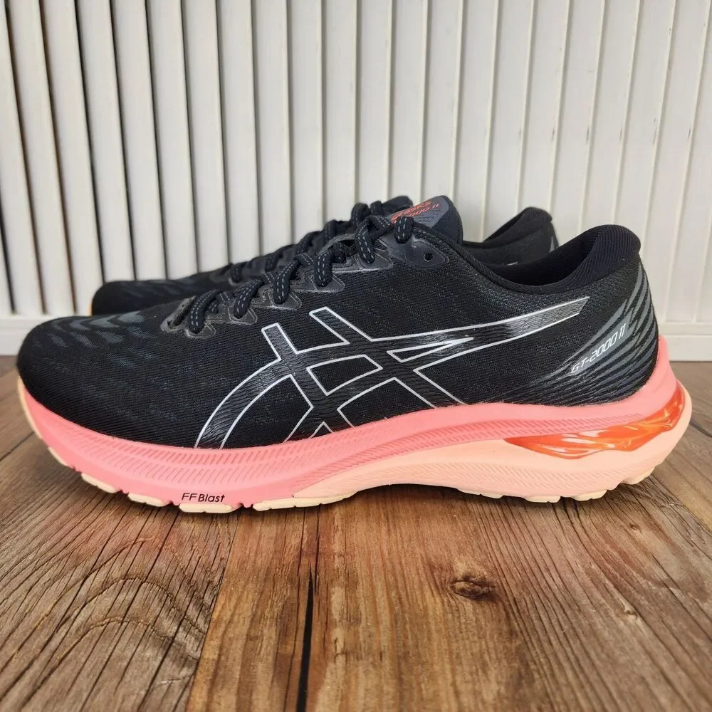 Asics GT-2000 11 Running Shoes Womens Size 10 Black Pink Peach Sneakers 1012B271